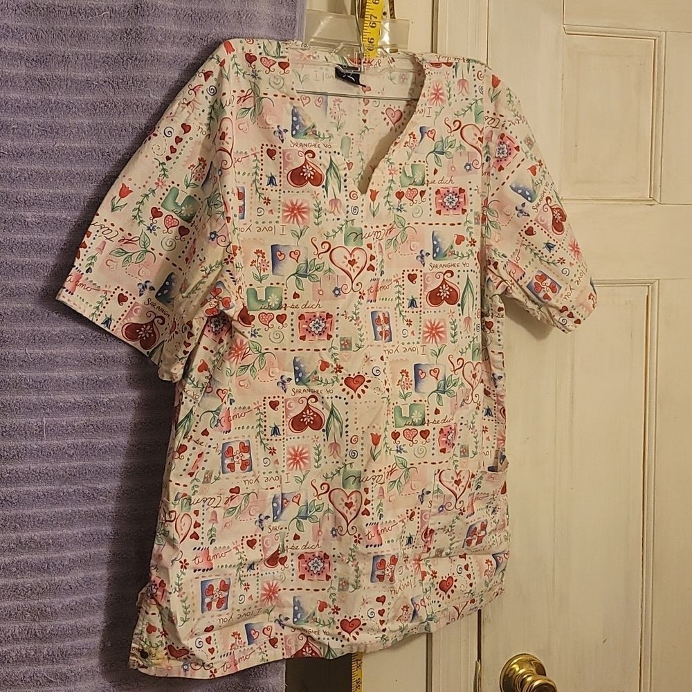 Vintage Barco, Scrub Top, Sz Med LG, x15, Pink,Red, White, Hearts ,I 💕 you!